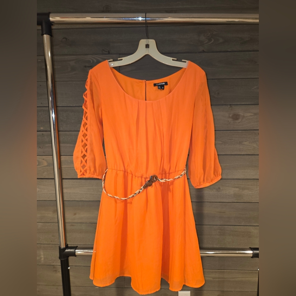 Orange Women's Dress with Braided Belt